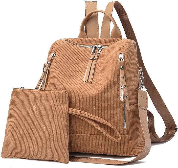 Only-Bags.Store Elegante zaino in velluto a coste - spazioso e versatile con cinghie regolabili, chiusura a zip per