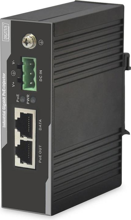 Digitus Iniettore industriale Gigabit PoE+ 802.3 af/at 60W di potenza in uscita Montaggio su guida DIN e a (802,3at (PoE+), 60 W)