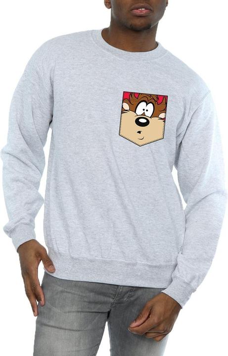 Actual product image Looney Tunes Mens Tasmanian Devil Face Faux Pocket Sweatshirt (3XL)