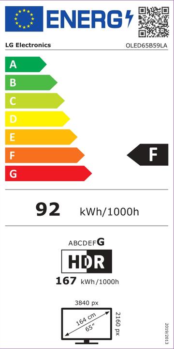 Energy Label LG OLED65B59LA (65", B5, OLED, 4K, 2025)