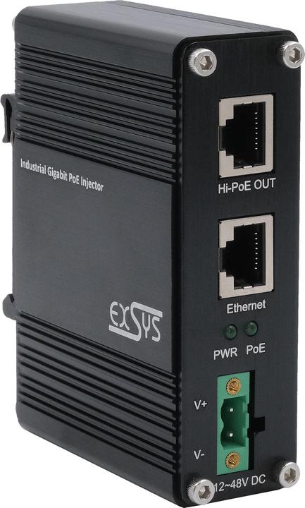 Immagine prodotto Exsys Iniettore industriale PoE+ Gigabit 60W (802.3af (PoE), 802.3bt (PoE+++), 802,3at (PoE+), 60 W)