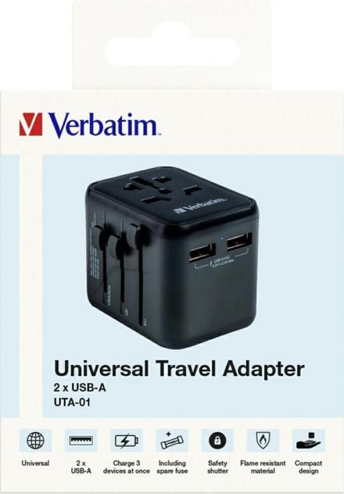 Immagine prodotto Verbatim Adattatore da viaggio universale con 2 porte USB-A