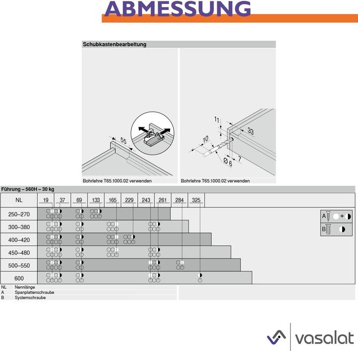 Actual product image Vasalat Blum Tandem plus Blumotion full-extension runner 560H, 600mm with coupling for 6 drawers