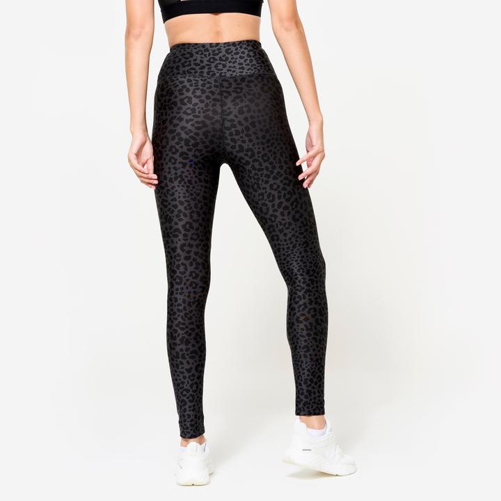 Image du produit Domyos Legging de fitness taille haute femme, imprimé léopard gris foncé (W26/L30)