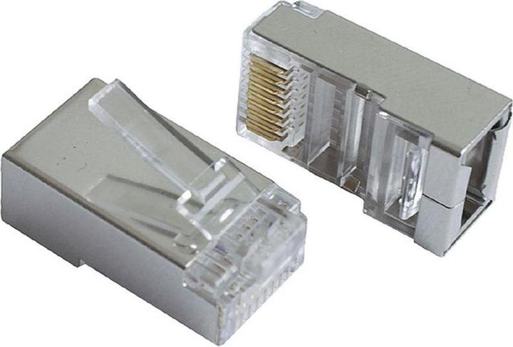Produktbild Gembird PLUG5SP/50 Shielded modular plug 30u auksinis plated, 50 pcs, solid and stranded (SF/UTP, CAT5, 0.10 m)