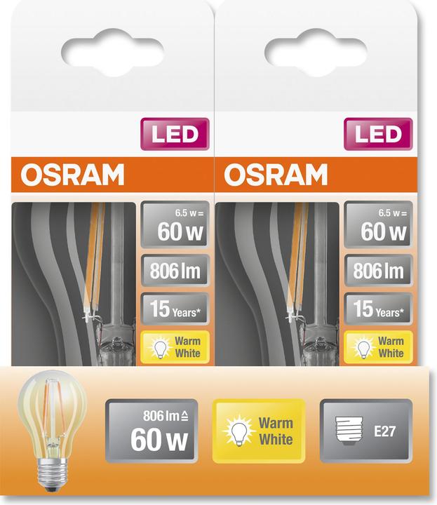 Actual product image Osram LED illuminant Retrofit Classic A Filament (E27, 6.50 W, 806 lm, 1 x, E)