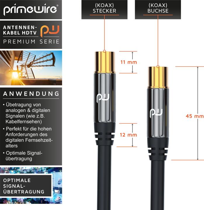 Produktbild Primewire Antennenkabel HDTV | Premium Koaxialkabel 135dB / 75 Ohm | FullHD / 4k Ultra HD | Fernsehkabel (85 dB, Antennenkabel)