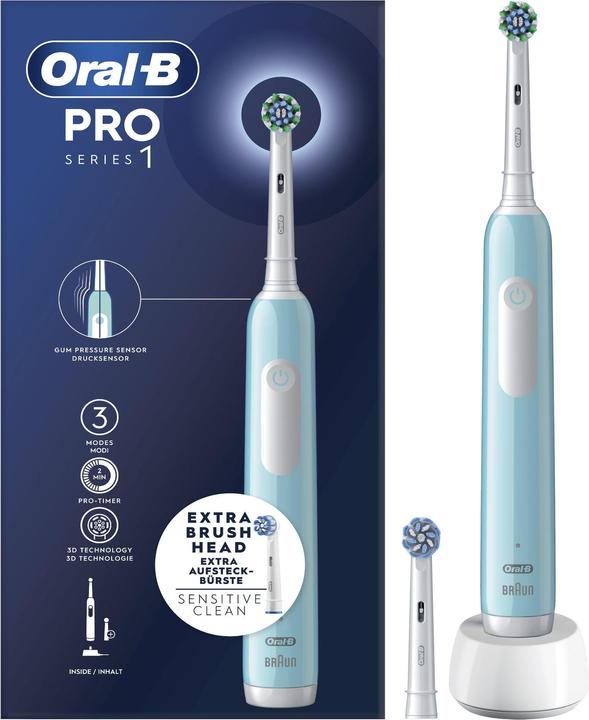 Braun Brosse à dents électrique rechargeable Oral-B Series 1 bleue avec 2 têtes de brosse de rechange, 1 (Brosse à dents oscillo-rotative)