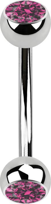 Image du produit Star Piercing Banane argentée avec deux boules de cristal rose (Acier chirurgical 316L)