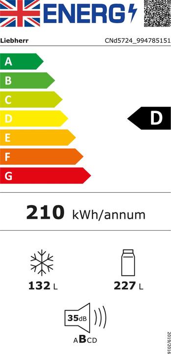 Energie-Label Liebherr Kühl-Gefrierkombination freistehend Plus CNd 5724 Weiss (359 l)