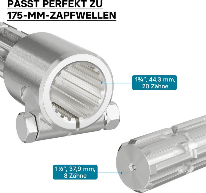 Produktbild Wiltec Zapfwelle 175mm Buchse Keilwellenaufnahme 1 3/4" Z20 für Ausgangswelle 8-32x38x6 (Traktorzubehör)