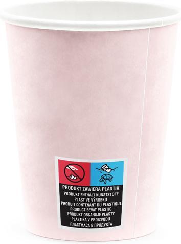 Actual product image Partydeco Cups Happy B'day!, light powder pink, 220ml (1 pkt / 6 pc.) (6 x)