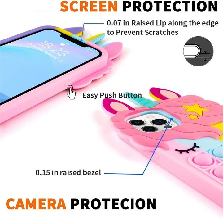 Actual product image RPD iPhone 13 Pro - Unicorn / Unicorn Pop-It case, silicone back case in purple, yellow, pink (Apple iPhone 13 Pro)