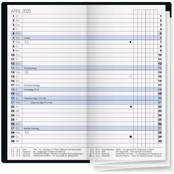 Produktbild Taschenkalender 740 7,8x15,3cm 1 Monat/2 Seiten Kunststoff schwarz 2025 (Deutsch)