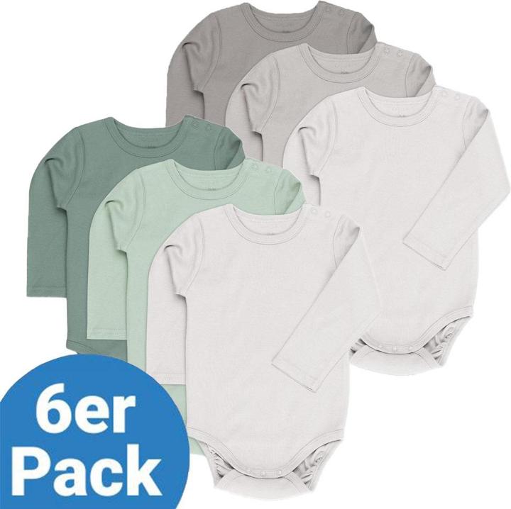 Produktbild La Loona LaLoona Baby-Bodys & Wickelbodys Body Langarm 6er Pack - Salbei Grau - (74)