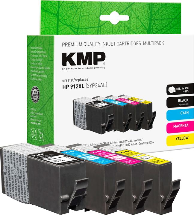 KMP Tinte ersetzt HP 912XL (3YP34AE) Kompatibel Kombi-Pack Schwarz, Cyan, Magenta, Gelb H188XV 1765 (M, C, Y, BK)