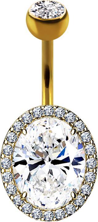 Star Piercing Banane 14k vergoldet Gepflastertes Schild oval (Messing, Chirurgenstahl 316L)