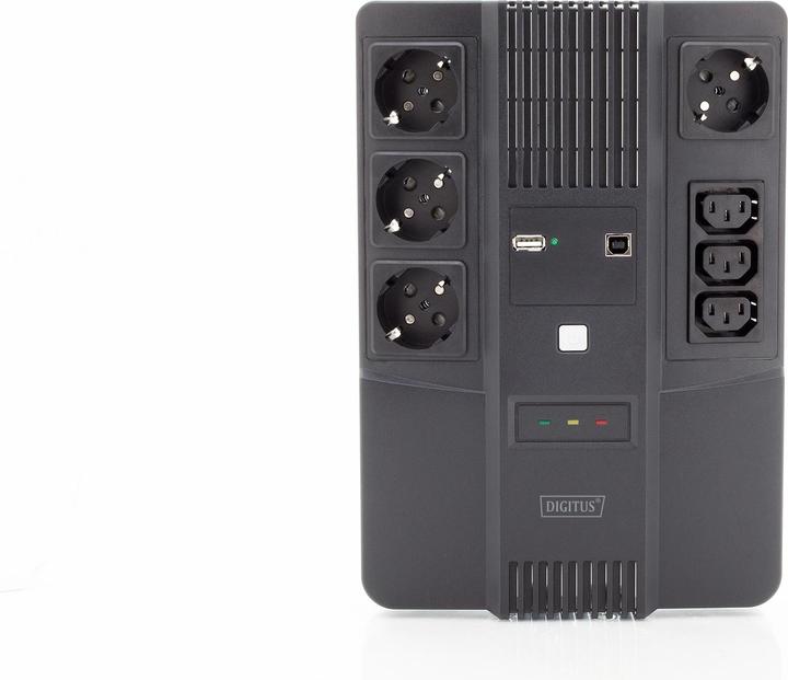 Actual product image Digitus All-in-One UPS, 600VA/360W, LED x1, 4x CEE 7/7,3x IEC C13, USB (600 VA, 360 W, Line-interactive UPS)