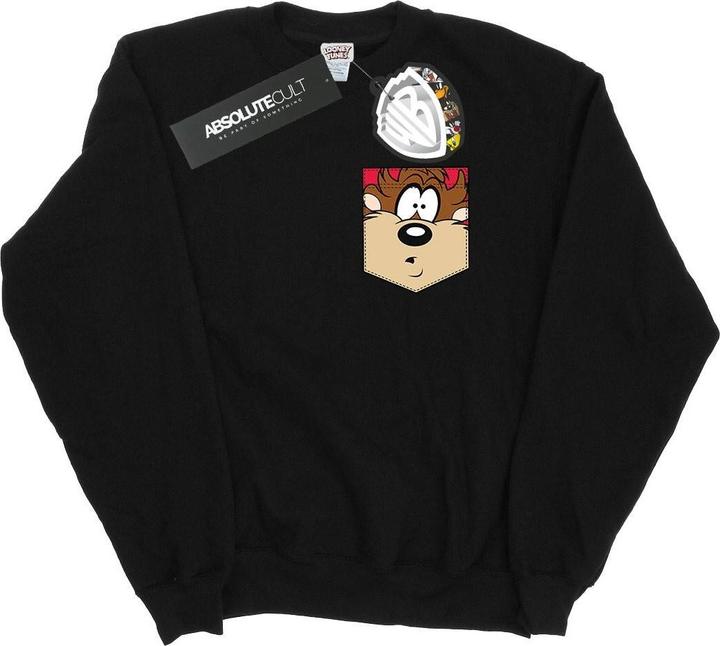 Looney Tunes Tasmanian Devil Face Faux Pocket Sweatshirt