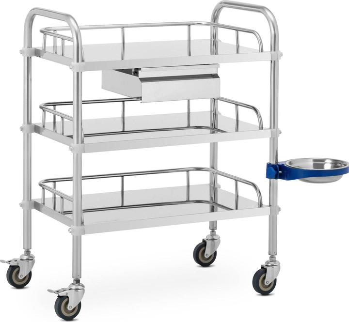 Produktbild Steinberg Laborwagen Edelstahl Aufbewahrungswagen Labor Rollwagen 3 Ablagen 1 Fach 15 kg
