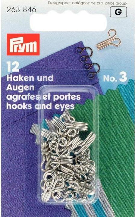 Image du produit Prym Crochets et yeux de plumes, argent n° 3, carte 12 pcs.