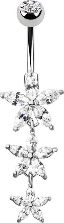 Produktbild Star Piercing Banane silber mit Anhänger drei Kristallblumen (Messing, Chirurgenstahl 316L)