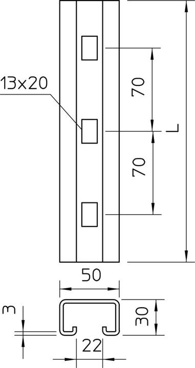 Produktbild OBO Bettermann Profilschiene gelocht, Schlitzweite 22mm 6349463