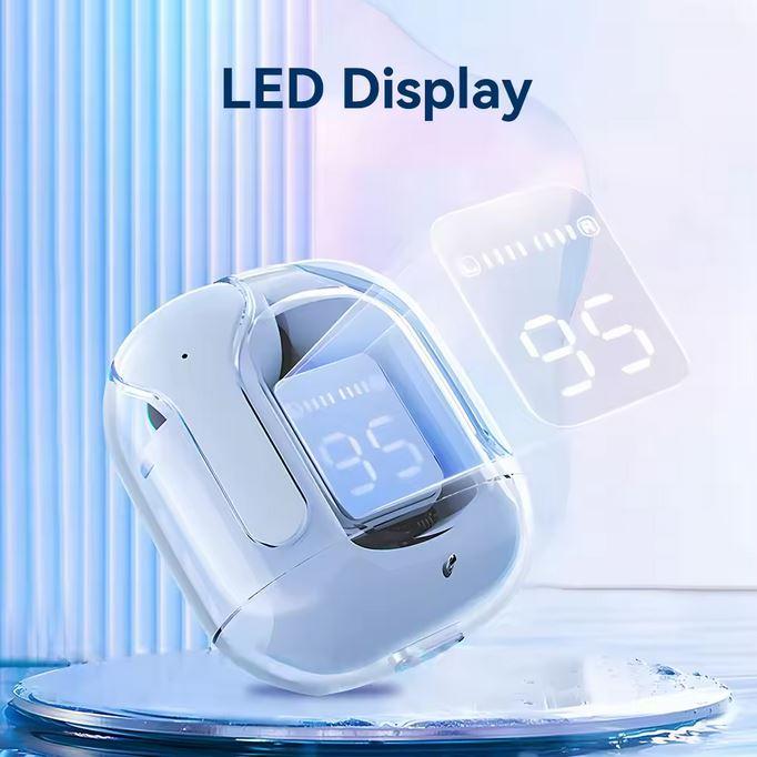 Image du produit PhoneLook Ecouteurs sans fil Bluetooth 5.3 Crystal Pods TWS In-Ear transparents + affichage LED (Sans fil)