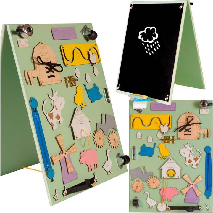 Produktbild Ikonka Zweiseitige Kreidetafel aus Holz Bauernhof bunt manipulative Board (Pinnwand)