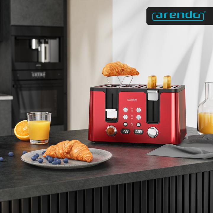 Produktbild Arendo Toaster 4 Scheiben Kurzschlitz, Wärmeisolierendes Doppelwandgehäuse, Edelstahl, Automatik, 1750 W (EU-Stecker)