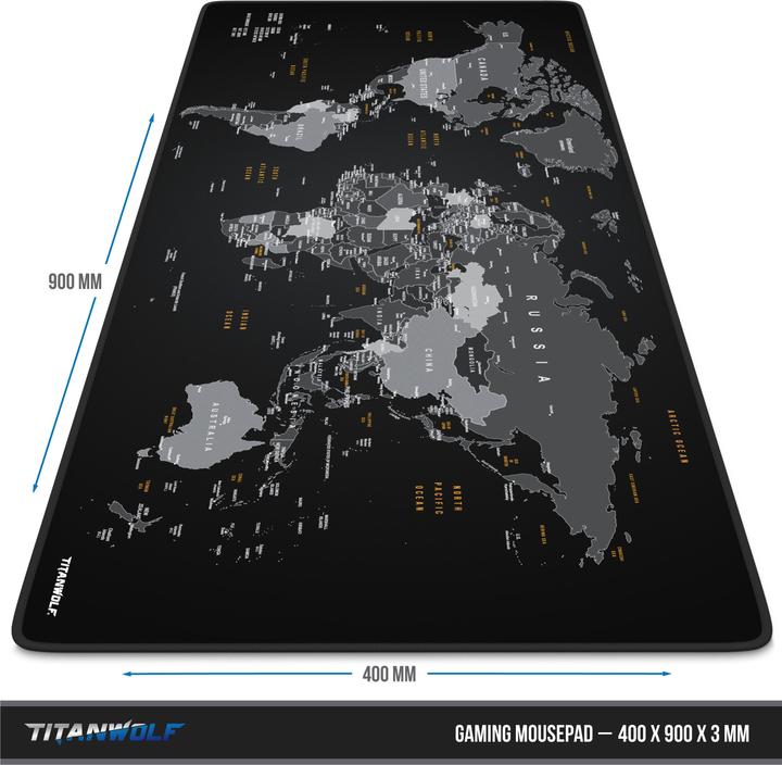 Produktbild Titanwolf Gaming Mauspad XXL, glattes Stoffgewebe, Speed Mausmatte 900 x 400mm grosse Fläche, Weltkarte Global (XXL)
