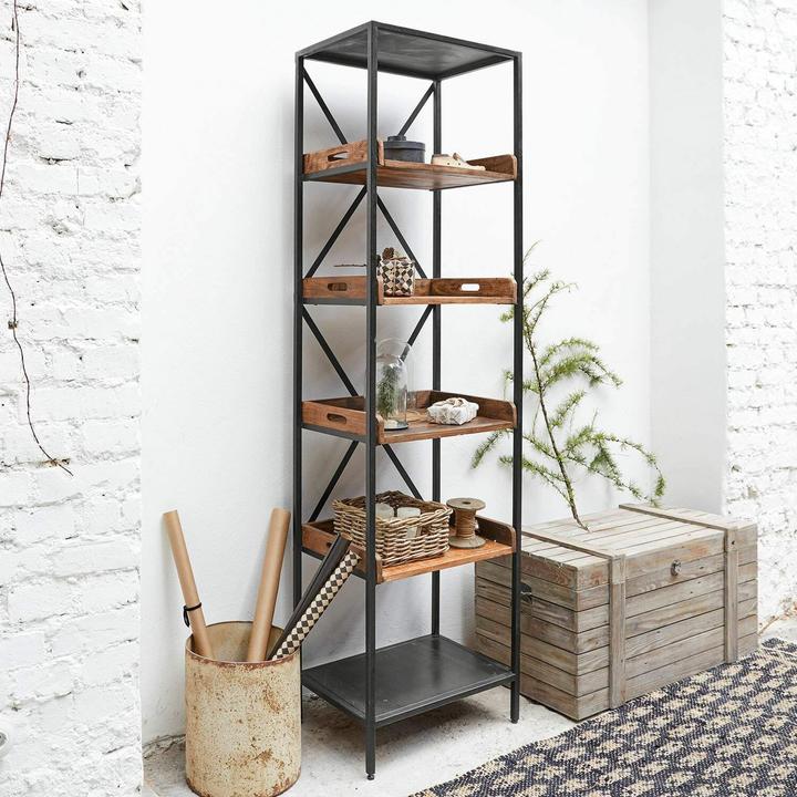Produktbild Loberon Regal Lancaster antikbraun/schwarz (200 x 55 x 40 cm)