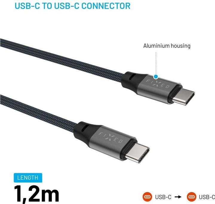 Actual product image Fixed Magnetic Braided Cable USB-C/USB-C, 1,2m, USB 2.0, 240W, gray (1.20 m, USB 2.0)
