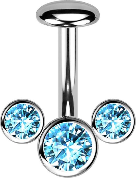 Produktbild Star Piercing Threadless Labret-Stab Banane silber front drei Kristalle aqua (Titan G23)