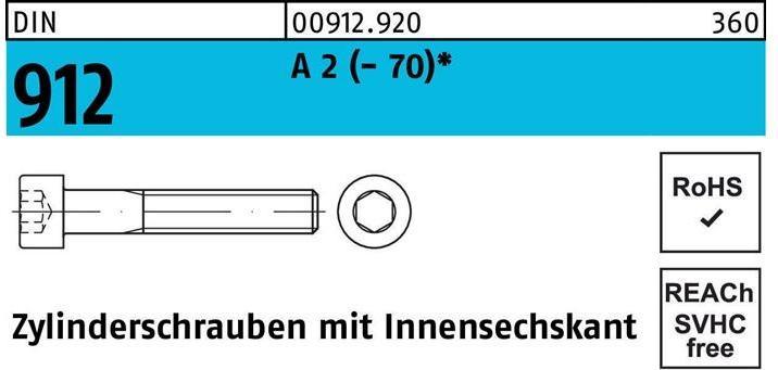 Produktbild Zylinderschraube DIN 912 m.Innensechskant M 5 x 12 A 2 (- 70) (500 Schrauben pro Stück)