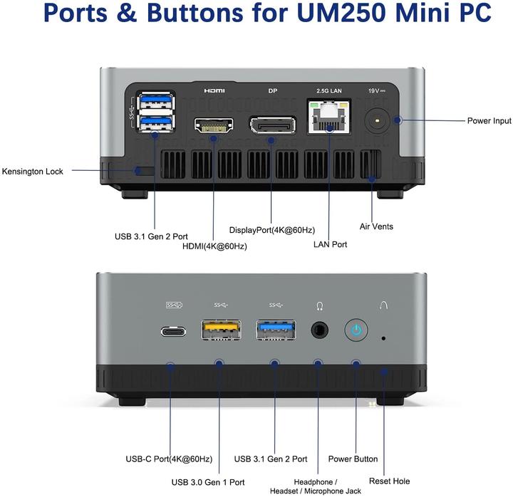 Produktbild Minisforum Mini PC UM250 (AMD Ryzen, 16+512GB)