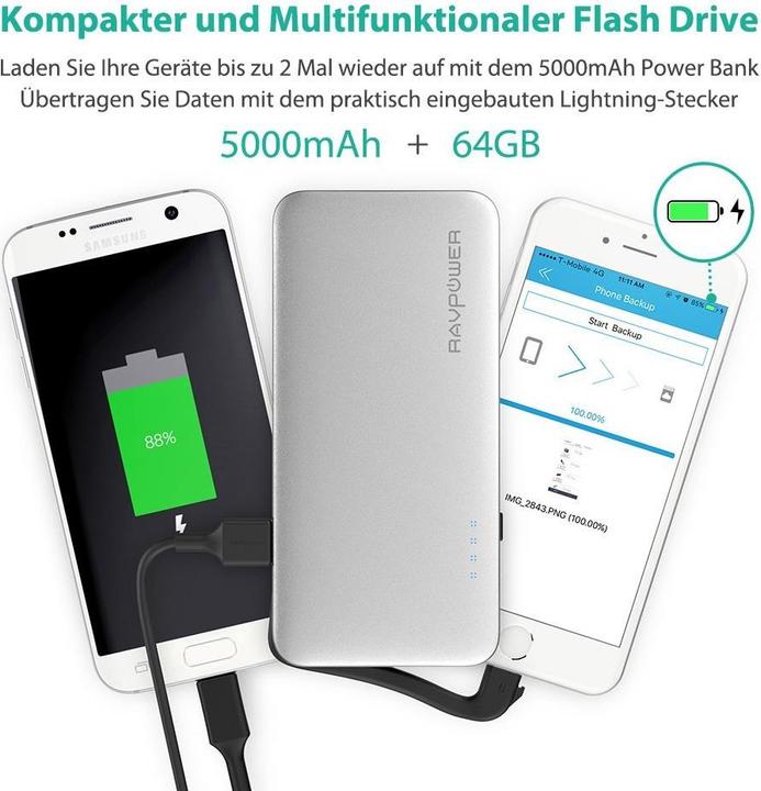 Actual product image RAVPower RP-IM008 Flash Drive 64GB (5000 mAh, 18.50 Wh)