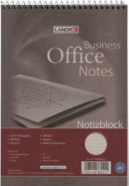 Actual product image Landré Recycling A5 spiral head bounded memo pad (A5, Checked)