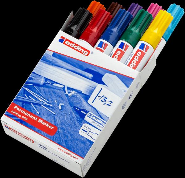 Image du produit Edding 500 (Noir, Bleu, Vert, Rouge, Jaune, Orange, Marron, Violet, Pink, Bleu clair, 2 mm, 10 x)