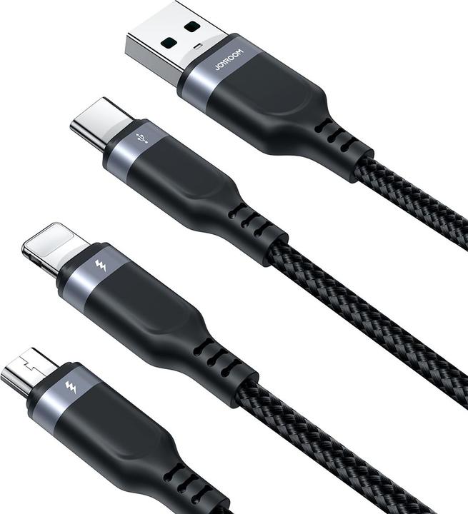 Produktbild Joyroom Multi-Use Series S-A18 3in1 USB-A – Lightning /USB-C/Micro-USB-Kabel 1,2 m – Schwarz (1.20 m, USB 3.2 Gen 1)
