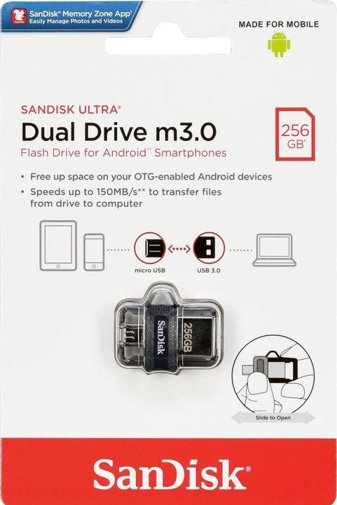 Actual product image SanDisk Ultra Dual Drive M3.0 (256 GB, USB-A, Micro USB)