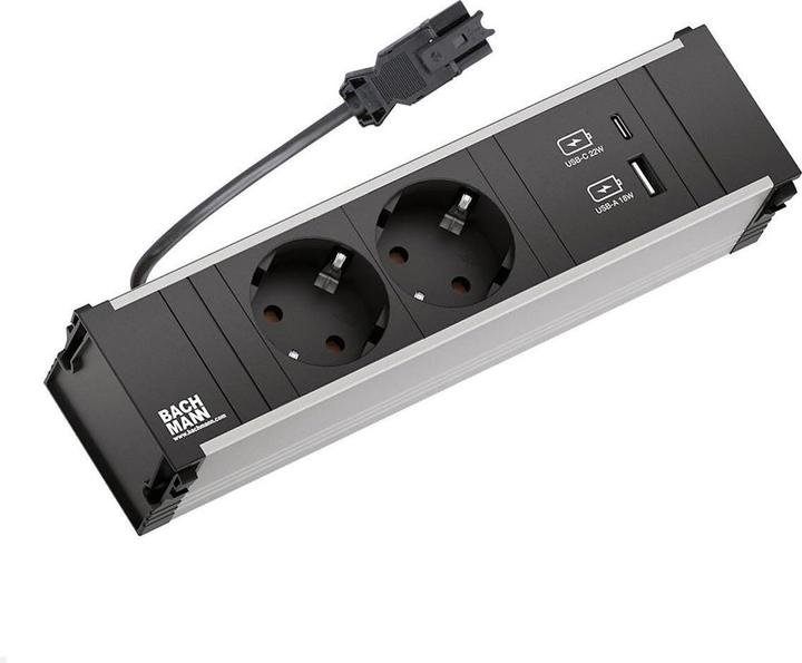 Produktbild Bachmann CONI Modulträger 3-fach 2x Steckdose 1x USB-Charger A/C (912.233) (2 x, CEE 7/3, 0.20 m)