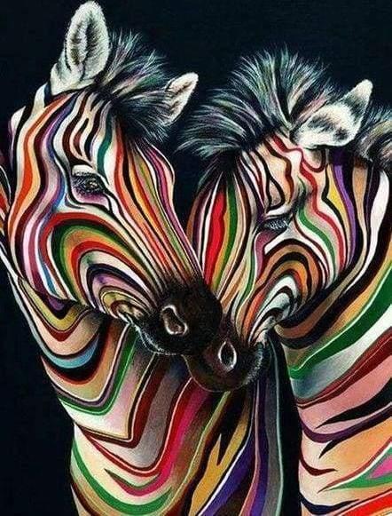 Produktbild Figured'Art Diamond Painting - Buntes Zebrapaar auf Keilrahmen gespannt