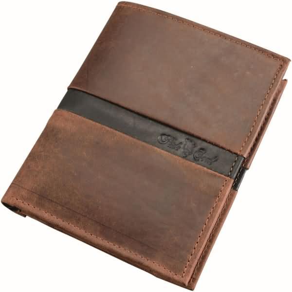 Actual product image Pridesoul Wallet, leather, dark brown, portrait format two note compartments, coin compartment, seven credit