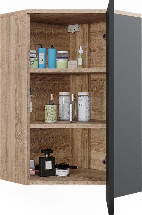 Image du produit Vicco Armoire d'angle suspendue Karen, anthracite/sonoma, 50 x 75 cm avec porte et compartiments ouverts