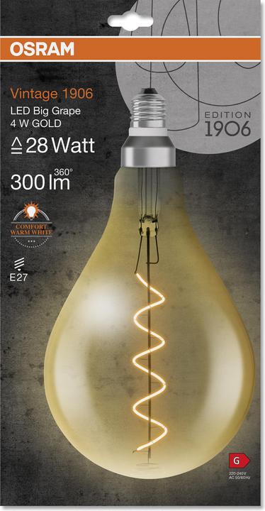 Actual product image Osram Vintage 1906 Led Classic A (E27, 5 W, 300 lm, 1 x, G)