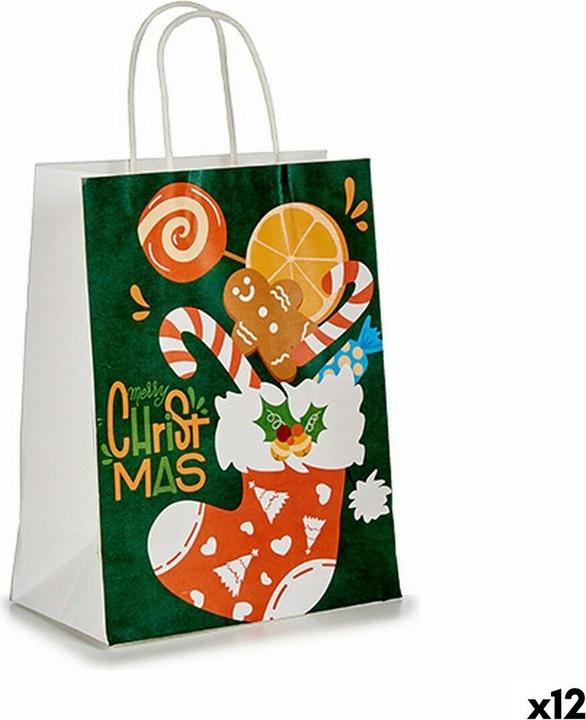 Produktbild Krist+ Papiertaschen Weihnachtsstrumpf grün (12 Stück) (Geschenktüte, 12 x)