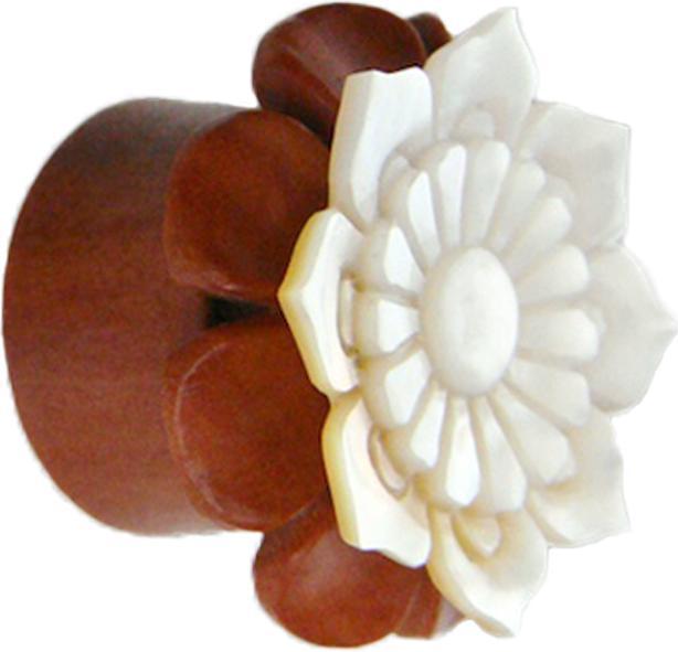 Produktbild Star Piercing Flared Plug Perlmutt Lotusblume aus Sawo Holz (ohne Messing, Organisch, Mineralisch)