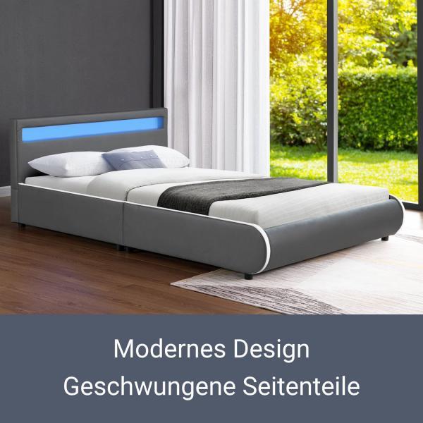 Produktbild Juskys Polsterbett Sevilla mit LED (140 x 200 cm)