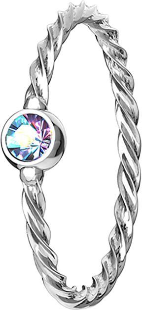 Star Piercing Micro Piercing Ring geflochten silber mit Kristall multicolor (Chirurgenstahl 316L, ohne Messing)
